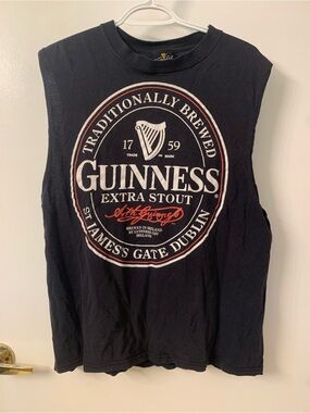 Guinness Black Sleeveless Tee with White and Red Logo